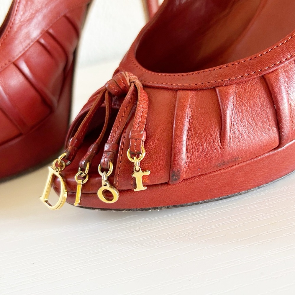 Dior Gipsy Vintage John Galliano Slingback D Charm Red Leather Heels Size EU 38 - Picture 3 of 14